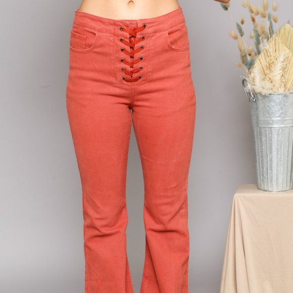 Lace Up Orange Pants - Picture 1 of 3
